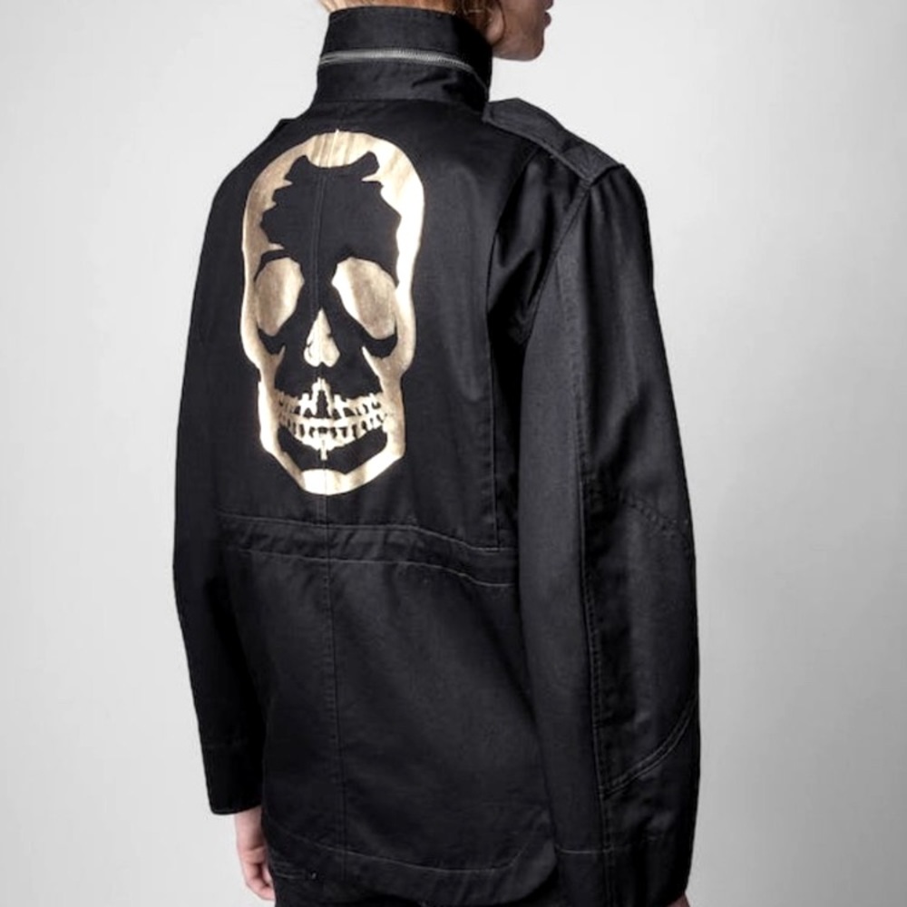 Zadig & Voltaire black utility jacket w skull, pockets, size S, condition NWOT